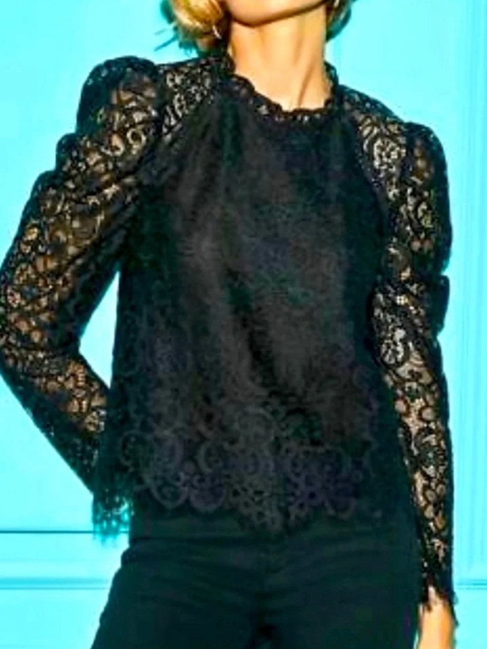 Lilly Pulitzer Black Lace Puff-Sleeve Blouse